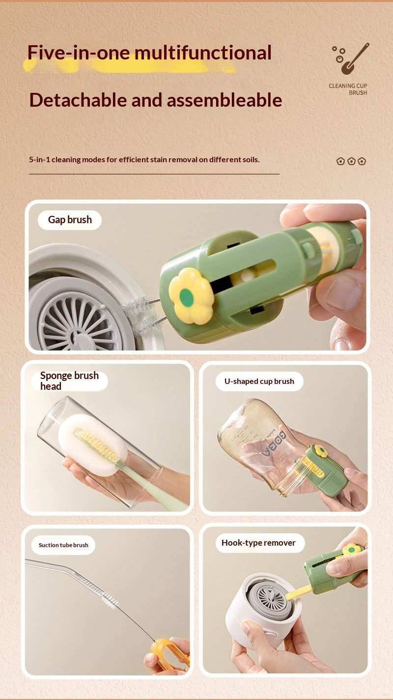 Multifunctional 5 in 1 Cup Brush Cleaning Tools,  Straw Brush Cleaner Bottle Lid Gap Cleaning Brush for Home Kitchen